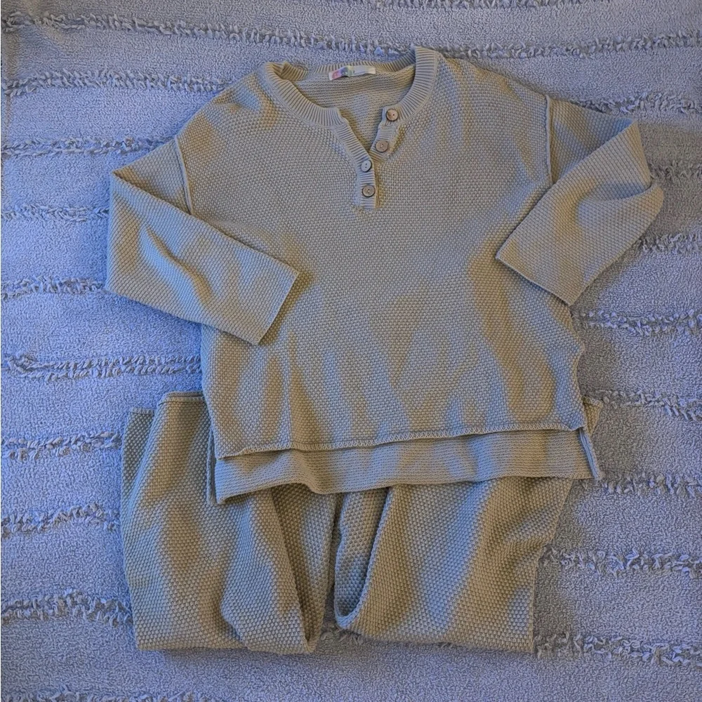 Cozy Sage Waffle Knit Lounge Set Hailee Sweater Set - Picture 4 of 12